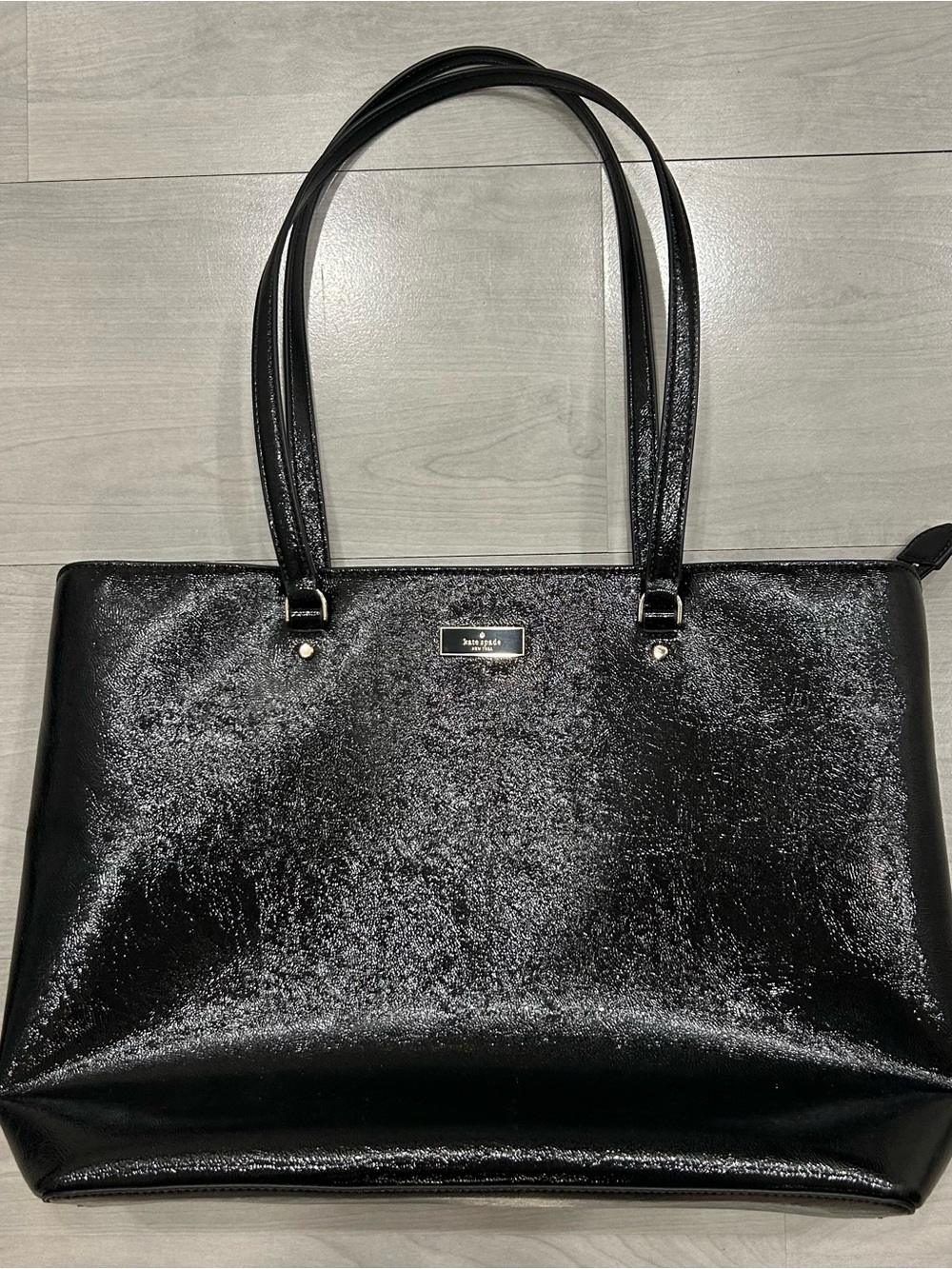 Kate Spade Bridget Crinkle Patent Large Black Tote Bag KM674 Purse $399 MSRP